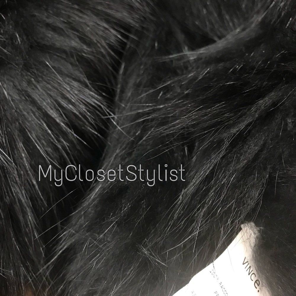 VINCE Black Fur Jacket $1,800 Coat Vest! NWT Raccoon Small Silky SOFT! - Picture 4 of 8